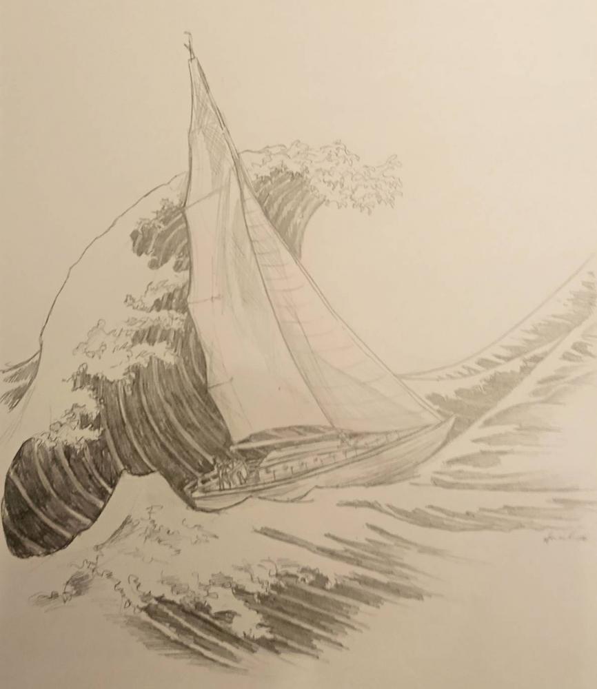 Steve老師畫下的迎浪帆船